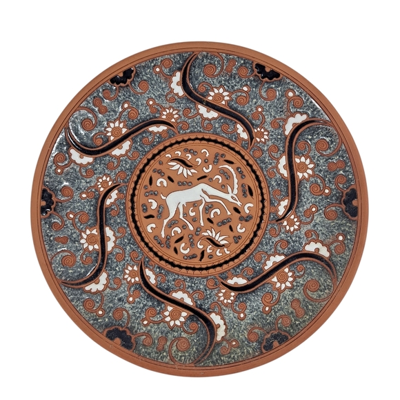 Handmade Bonis Pottery Deer Floral Terracotta Plate Made In Greece - Picture 1 of 6